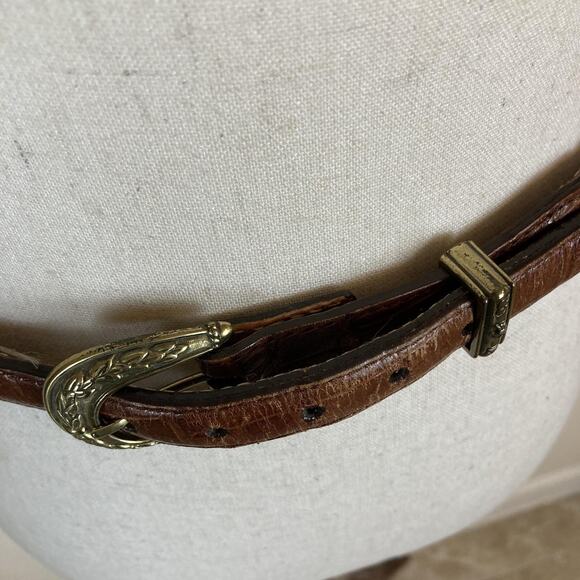 Vintage Horse Head Belt Medium Brown Leather Western Braided Cowgirl 90s Concho - Picture 10 of 10